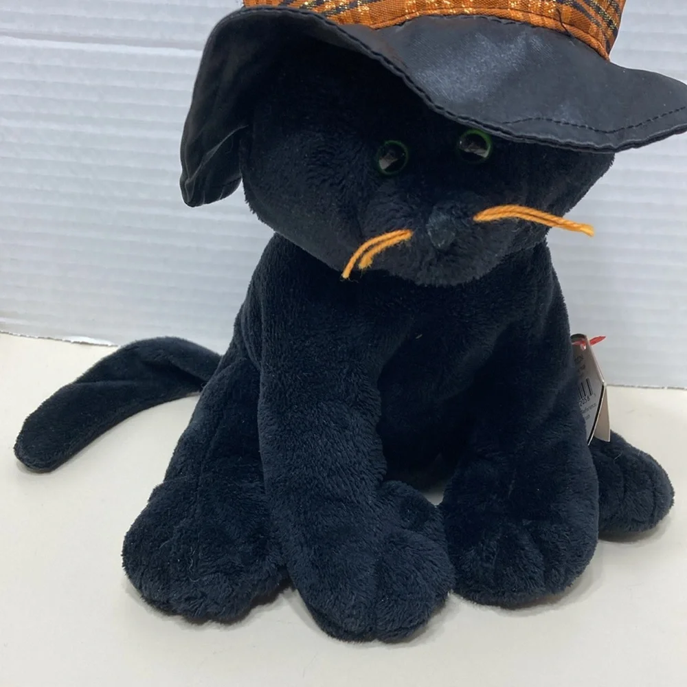 Ty Merlin 2005 Pluffies Halloween Black Cat Witch Hat Stuffed Animal Tags Vtg